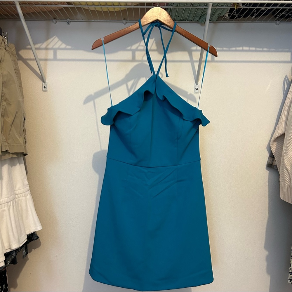 Elegant Blue Halter Dress - Picture 4 of 14